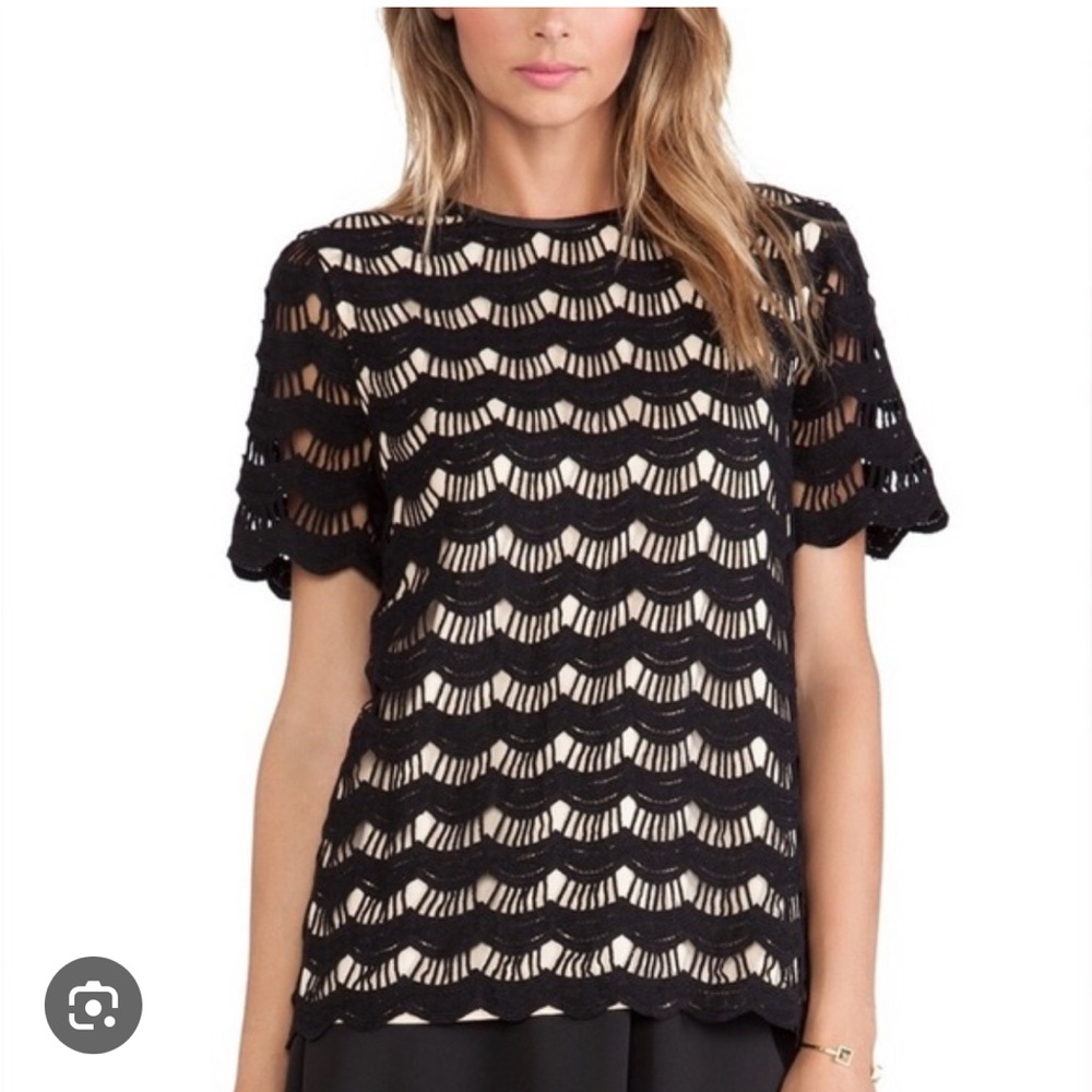 Kate Spade black scallop lace crochet shirt blouse size 0